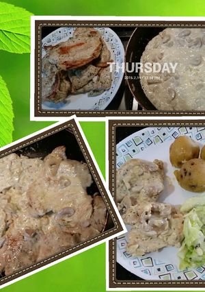 Una foto de Pollo con crema de champiñones