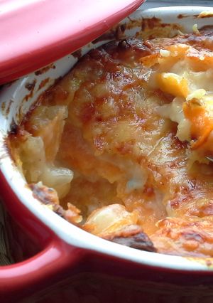 Una foto de Gratinado de boniato con zanahorias y queso azul
