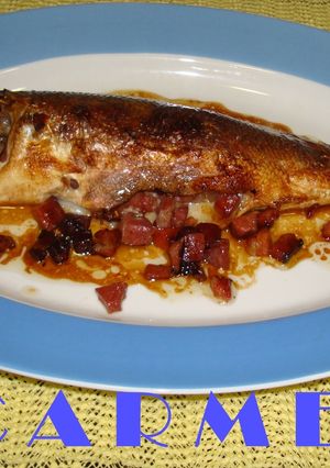 Una foto de Lubina rellena de jamón a la sidra