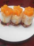 Sushi dulce fantasía con gelatina de zanahoria. Apto celiacos y alergicos.