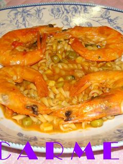 Una foto de Espirales con langostinos