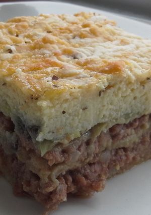 Una foto de Moussakás me melitzánes o musaka de berenjenas