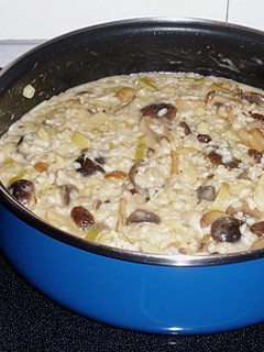 Una foto de Arroz con setas, piña y Gorgonzola