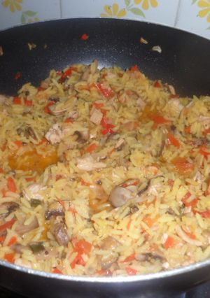 Una foto de Risotto con hongos al wok