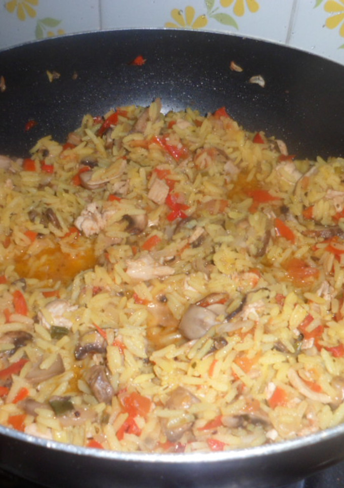 Una foto de Risotto con hongos al wok