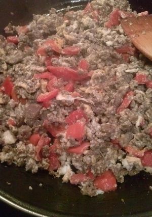 Una foto de Revuelto de carne y pimientos