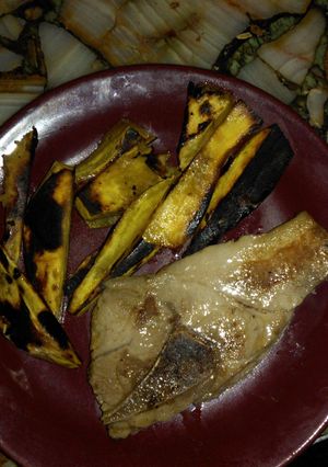 Una foto de Bife de chancho con batatas a la plancha