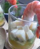Falso trifle de mango, aguacate y queso