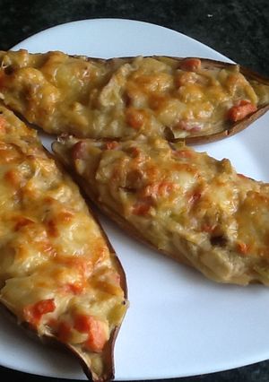Una foto de Berenjenas rellenas de verdura y longaniza