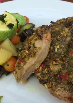 Una foto de Cordero con chermoula (mi versión)