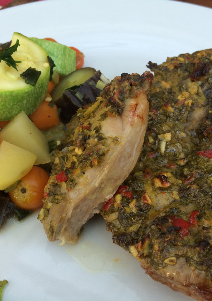 Una foto de Cordero con chermoula (mi versión)
