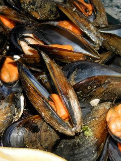 Una foto de mejillones al vapor .