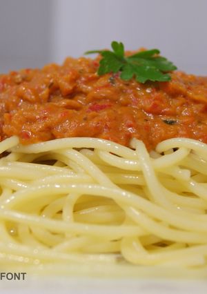 Una foto de Espaguetis Afro con salsa de crema de cacahuete