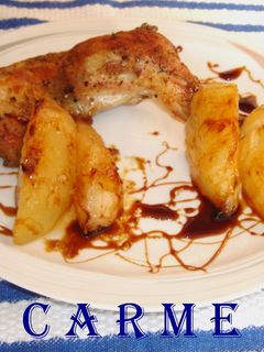 Una foto de Conejo asado con peras caramelizadas