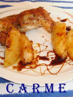 Una foto de Conejo asado con peras caramelizadas