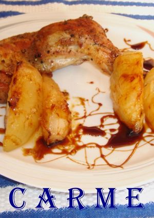 Una foto de Conejo asado con peras caramelizadas