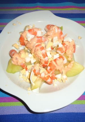 Una foto de Melón con langostinos
