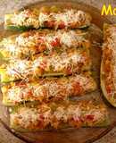 Calabacines rellenos con boronia y gambas