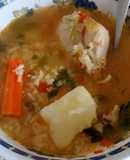 Caldo de pollo con arroz