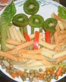 Macarrones de colores con kiwi