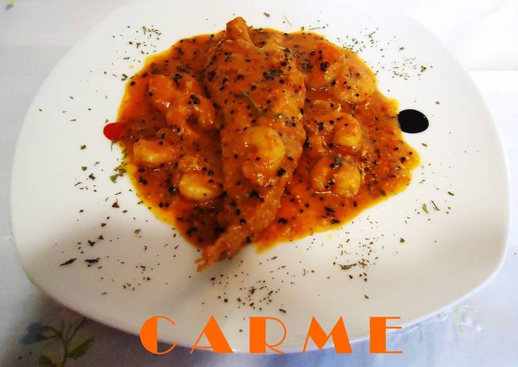 Rape con gambitas y caviar al cava