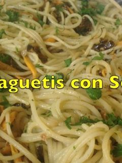 Una foto de Espaguetis con setas