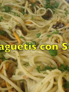 Una foto de Espaguetis con setas