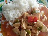 Arroz con pechuga en salsa agridulce 