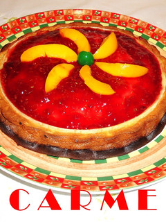 Una foto de Tarta de queso mascarpone con melocotón