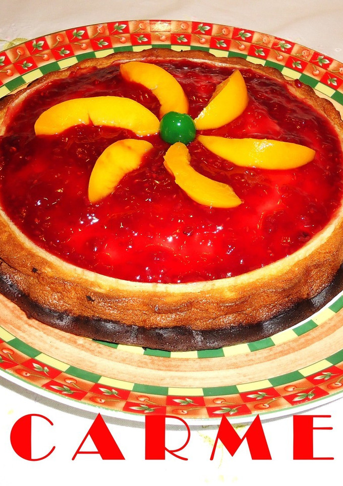 Una foto de Tarta de queso mascarpone con melocotón