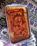 Flan de pan con licor de melocotón
