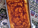 Flan de pan con licor de melocotón