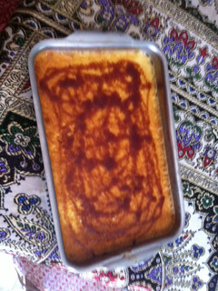 Una foto de Flan de pan con licor de melocotón