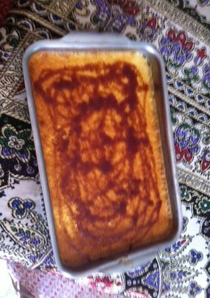 Una foto de Flan de pan con licor de melocotón