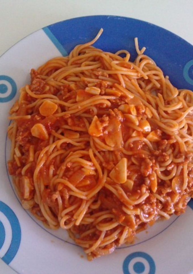 Una foto de Espagueti a la bolognesa con ajo