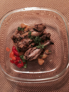 Una foto de Pollo con champagne y naranjas