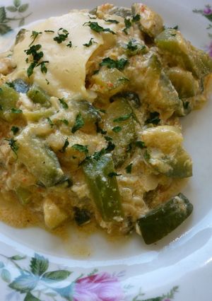 Una foto de Revueltos de zapallitos y queso crema