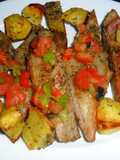 Matambre al horno con papas al orégano y ensalada chimichurri