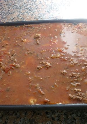 Una foto de Lasañas rellenas de carne y puré de tomate