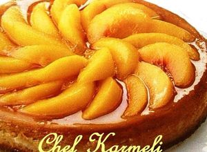 Una foto de Tarta orgánica de queso melocotón y nata