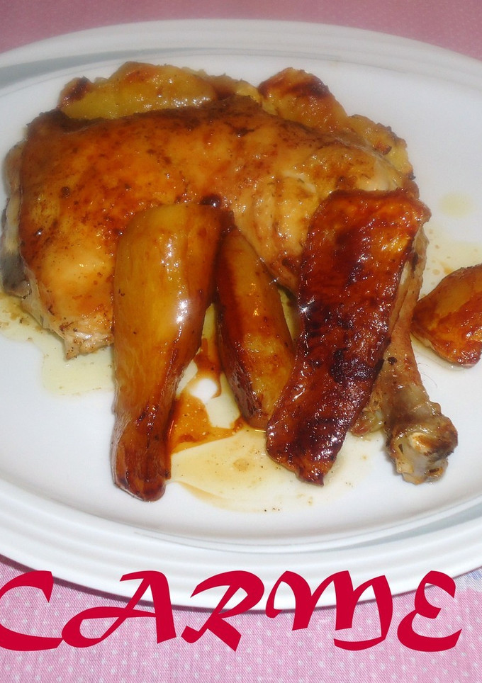 Una foto de Pollo asado con nabos caramelizados