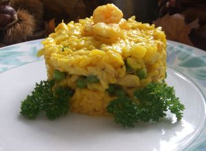 Una foto de Risotto de cabracho y gambitas