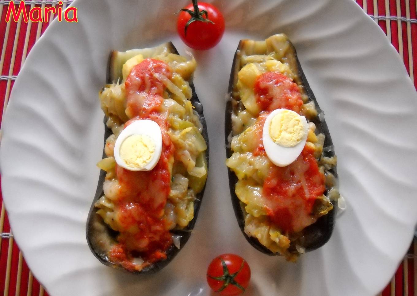 Berenjenas rellenas de gambas y anchoas<br />