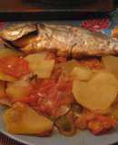 Dorada al horno con pimientos y vino blanco