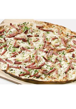 Una foto de Flammkuchen (Como una pizza)