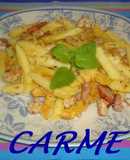 Macarrones al huevo, con cerdo, jamón y lomo seco