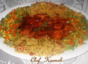 Una foto de Pechugas de pollo orgánico al curry con arroz integral