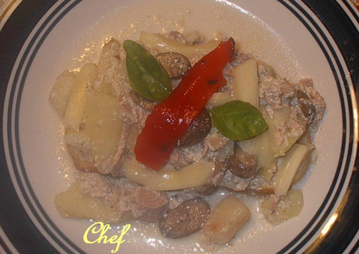 Atún o salmón con setas a la crema