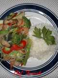 Salteado de verduras orientales (orgánicas) con gambas