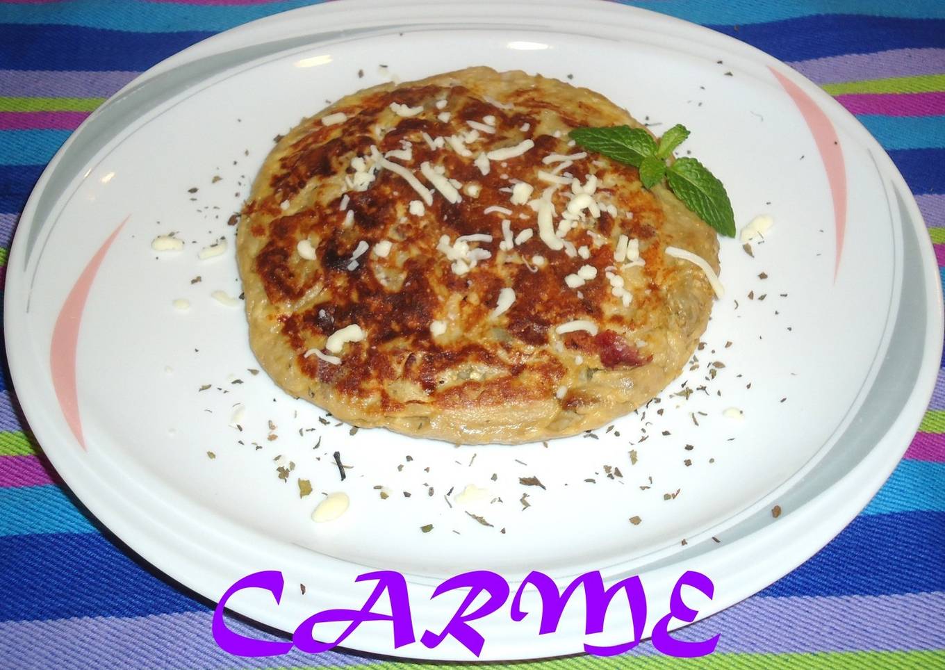 Tortilla de berenjena blanca y jamón ibérico <br />
